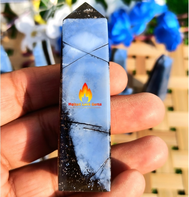 Natural Gemstone Owhyee Blue Opal Obelisk Crystals Tower Grade: Top