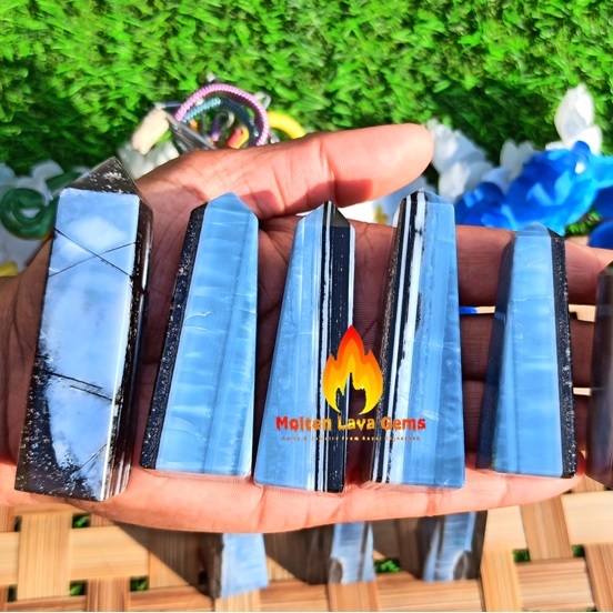 Natural Gemstone Owhyee Blue Opal Obelisk Crystals Tower Grade: Top