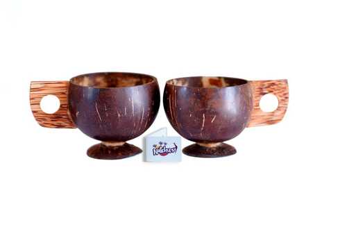 Coconut Shell Tea And Coffee Cup - Coconut Shell Material, 100 ml-150 ml Size, Brown Color | Durable, Sustainable, Easy to Clean with Wooden Handle