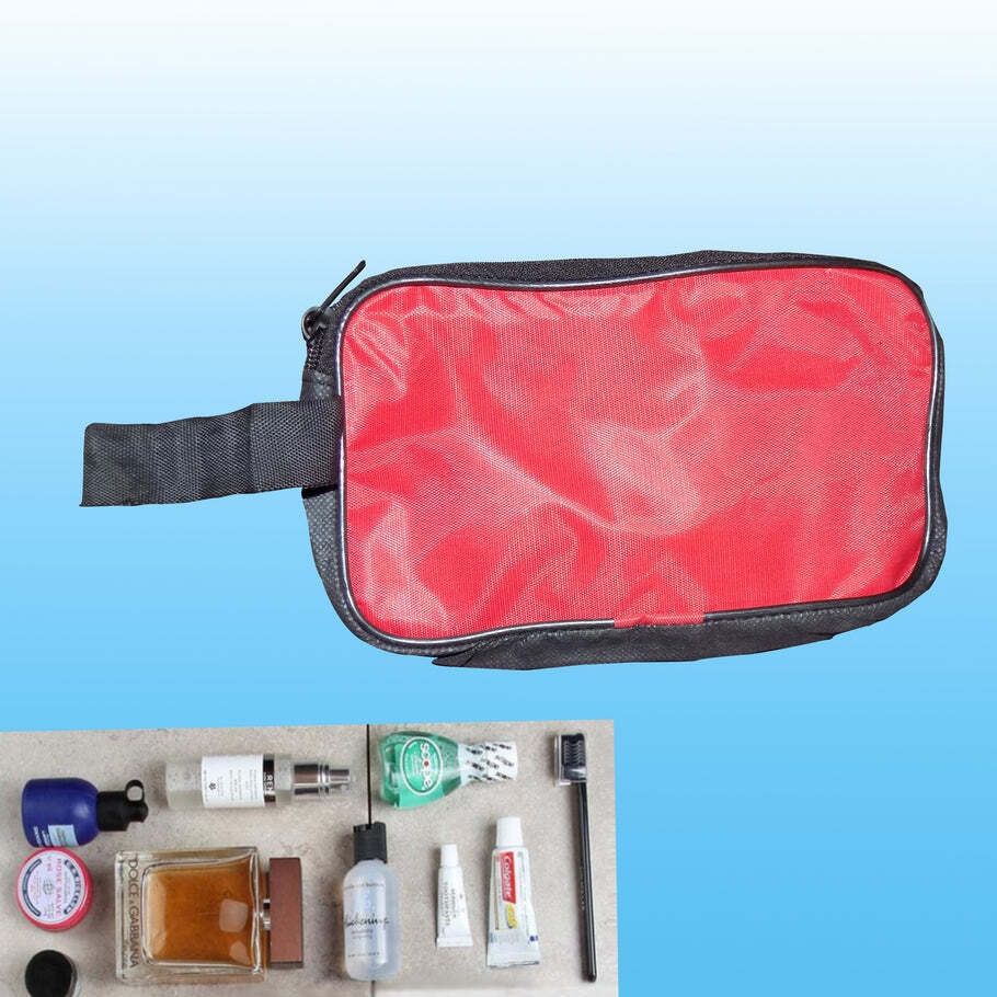 Red Portable Travel Hand Pouch/shaving Kit Bag (18cm) For Multipurpose Use (Red) (0845)