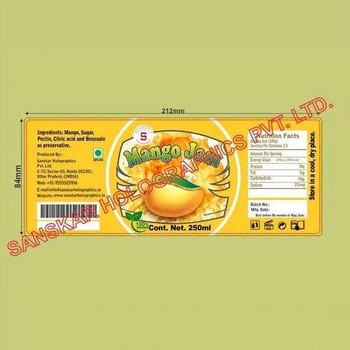 Food Product Label - Acrylic Material, Customizable Shape | Adhesive for Commercial Use