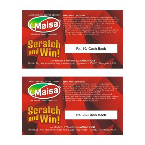 ऐक्रेलिक प्रिंटेड स्क्रैच कूपन