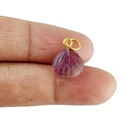 Fluorite Gemstone Sea Shell Carved 925 Sterling Silver Gold Vermeil Pendant - Jewelry Type: Charms
