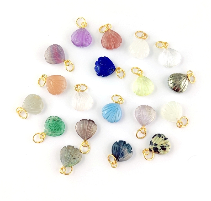 Fluorite Gemstone Sea Shell Carved 925 Sterling Silver Gold Vermeil Pendant - Jewelry Type: Charms
