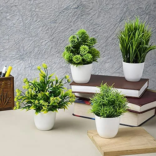 Durable Artificial Wild Bonsai Plant With Pot Set Of 4