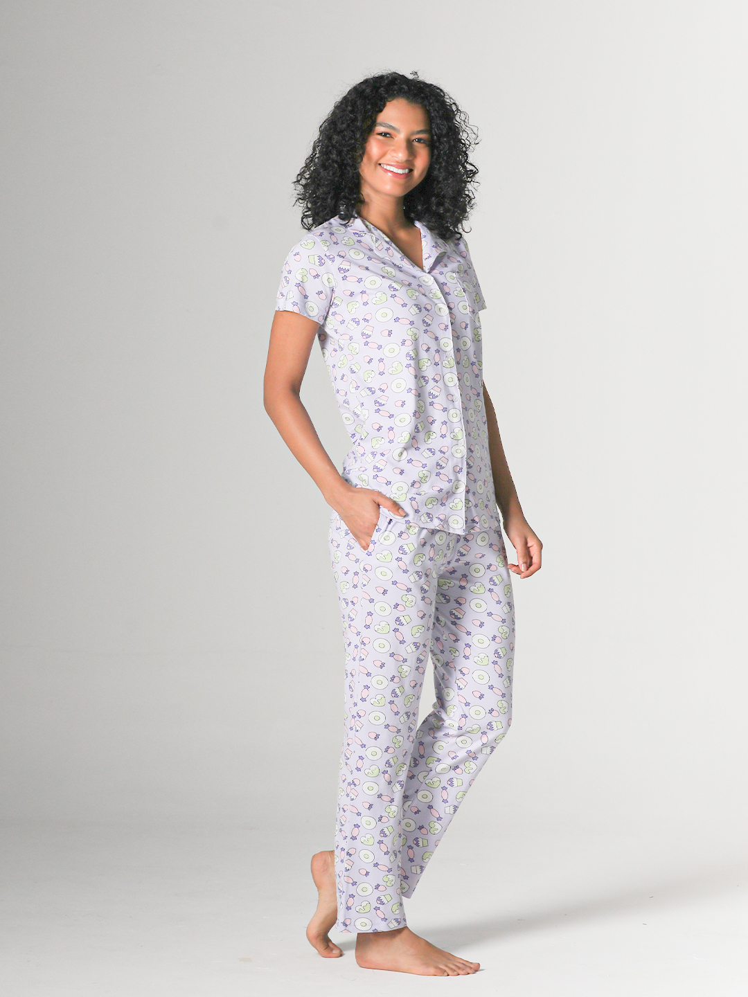 Woman Sleepwear - Georgette Size: S-xxl Color: Black | Casual Printed Design Short Sleeves For Relaxed Comfort