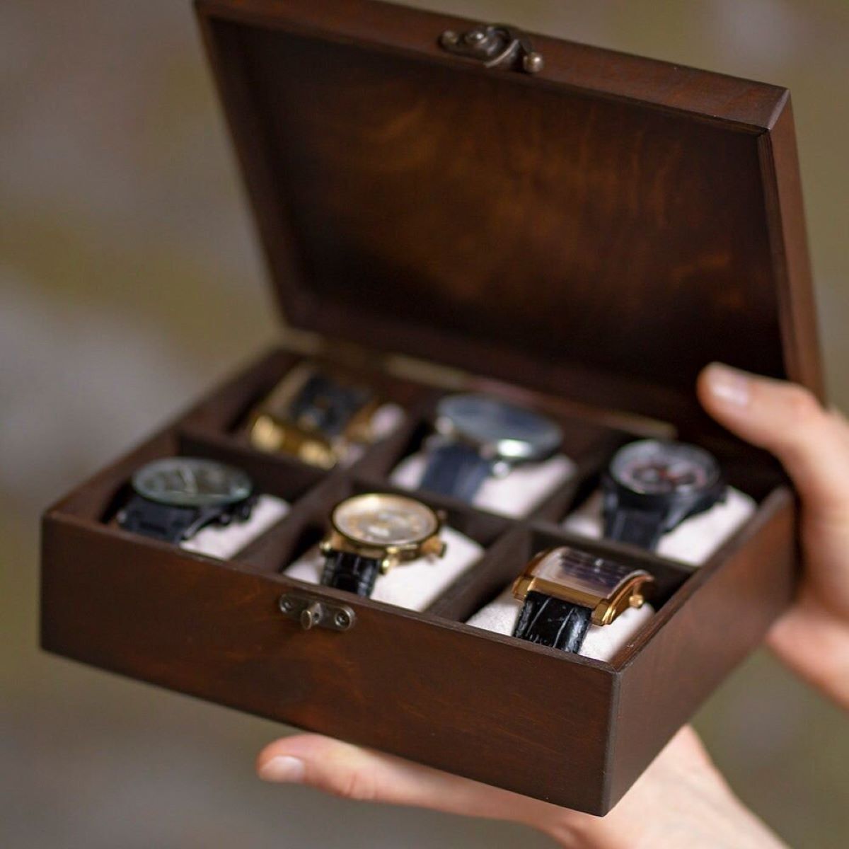 Wooden Watch Box - Wooden, Your Choice Size, Brown Color, Polished Finish | Customized Packaging, Ideal For Birthday Gift, Business Gift, Wedding Decoration, Love Theme