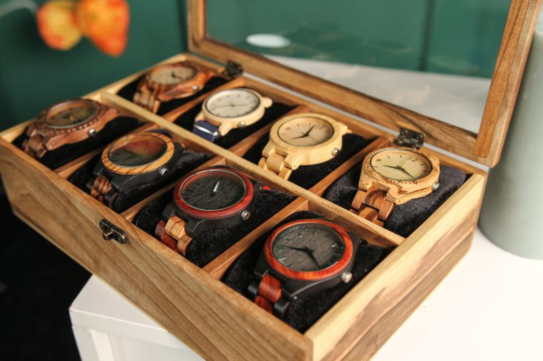Wooden Watch Box - Wooden, Your Choice Size, Brown Color, Polished Finish | Customized Packaging, Ideal For Birthday Gift, Business Gift, Wedding Decoration, Love Theme