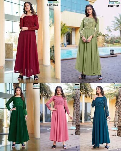 Women Long Full Flair With Long Sleeves Kurtis