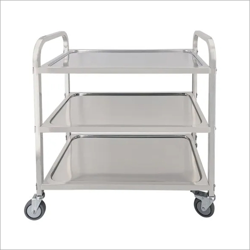 सिल्वर स्टेनलेस स्टील यूटिलिटी ट्रॉली