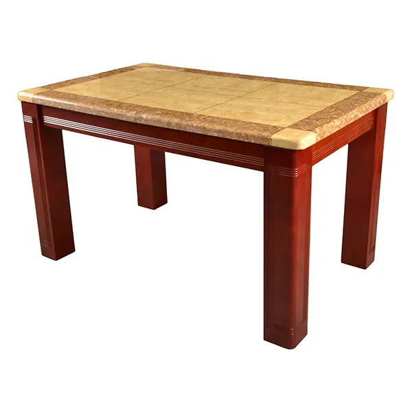 Marble Four-seater Dining Table Set - Sandal And Brown Finish , Elegant Design With Upholstered Chairs And Extendable Style