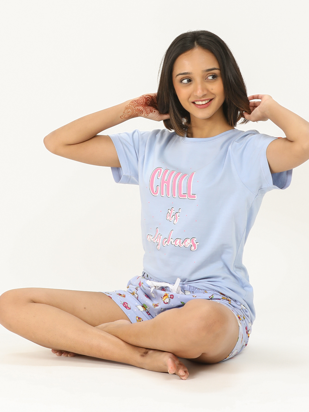 Evolove Printed Ladies Nightsuit - Cotton Fabric, Sizes S-xxl | Short Sleeves, Stylish Printed Design For Comfortable Nightwear