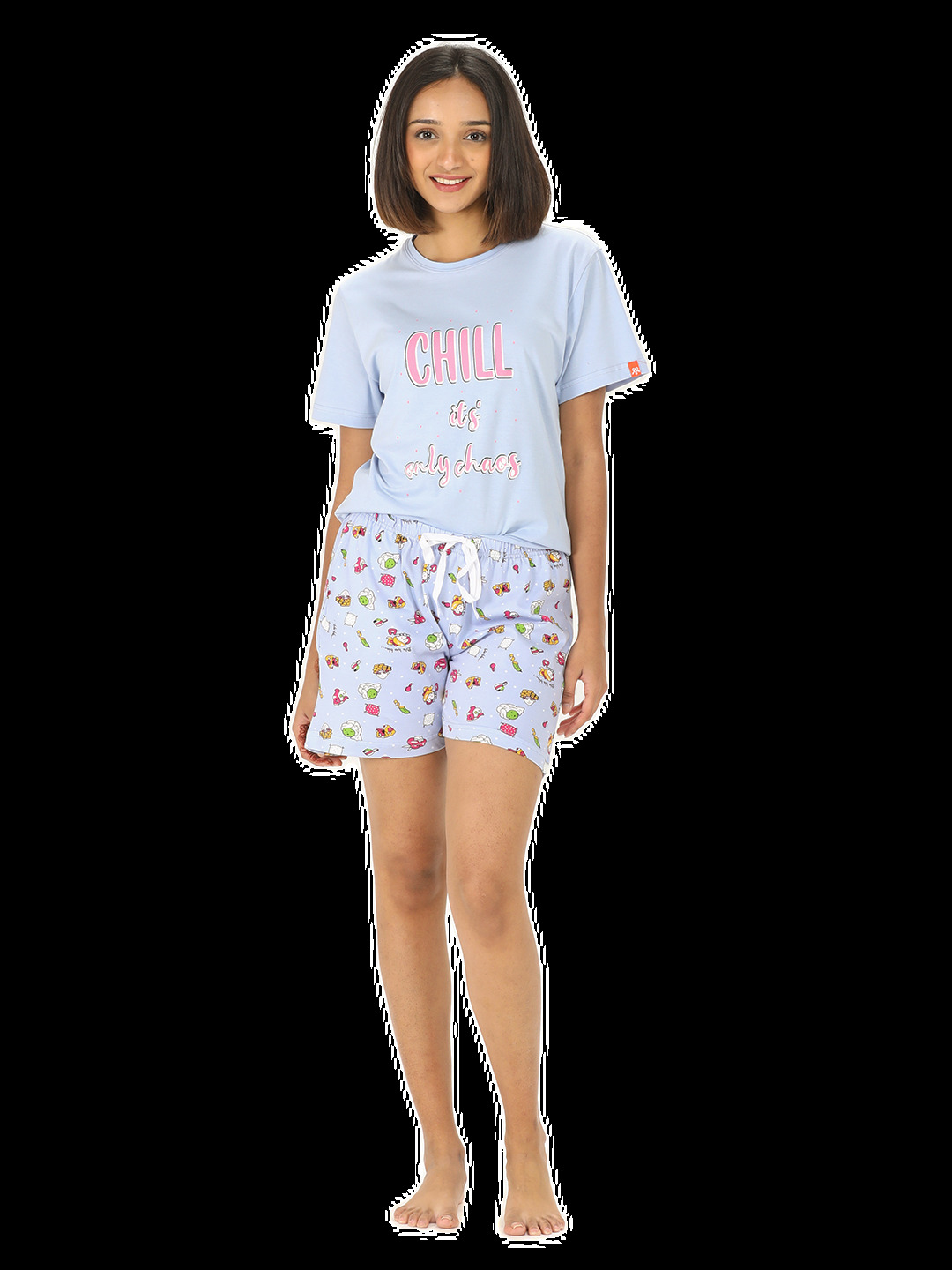 Evolove Printed Ladies Nightsuit - Cotton Fabric, Sizes S-xxl | Short Sleeves, Stylish Printed Design For Comfortable Nightwear