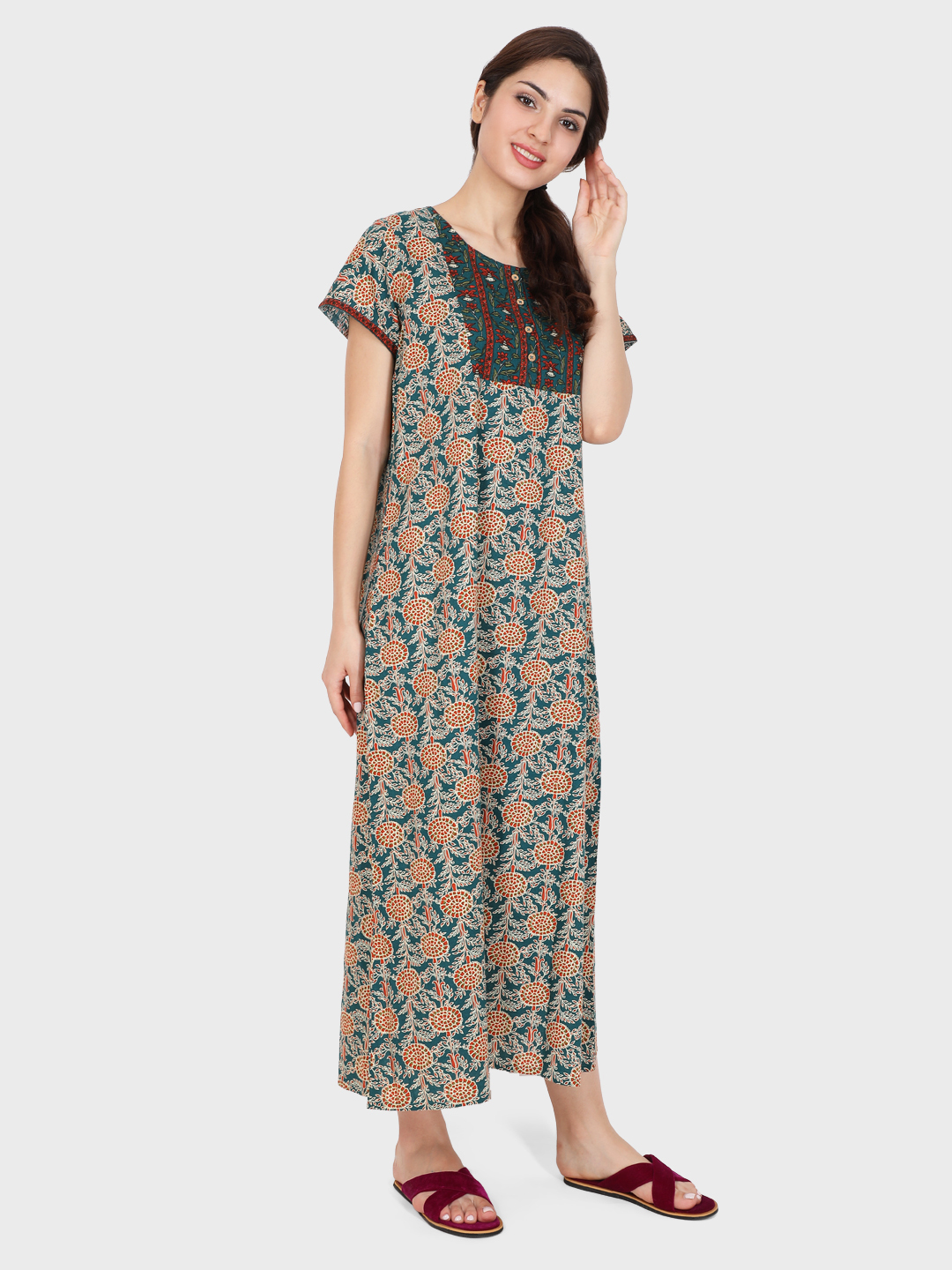Ladies Nightgown - Cotton, Sizes S-xxl | Short Sleeves, Colorfastness, Relaxed Fit For All Ages, Ideal For Summer And Spring Nights