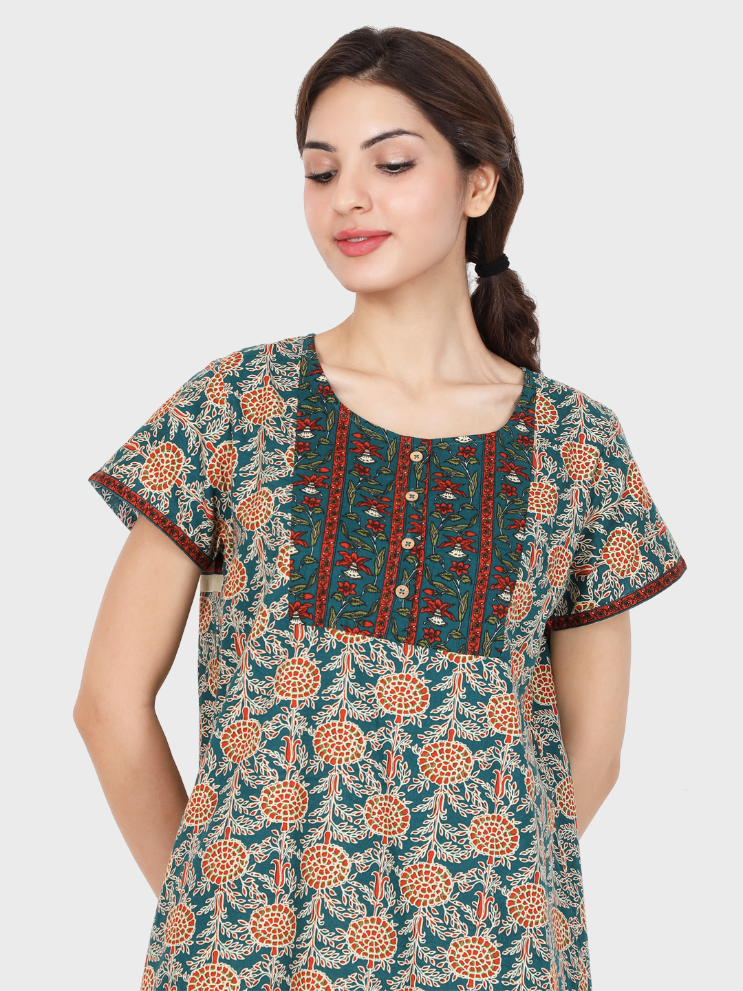 Ladies Nightgown - Cotton, Sizes S-xxl | Short Sleeves, Colorfastness, Relaxed Fit For All Ages, Ideal For Summer And Spring Nights