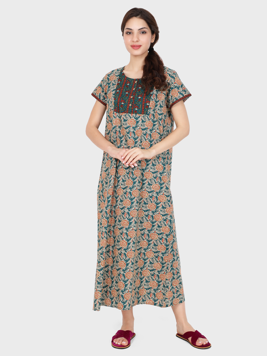Ladies Nightgown - Cotton, Sizes S-xxl | Short Sleeves, Colorfastness, Relaxed Fit For All Ages, Ideal For Summer And Spring Nights