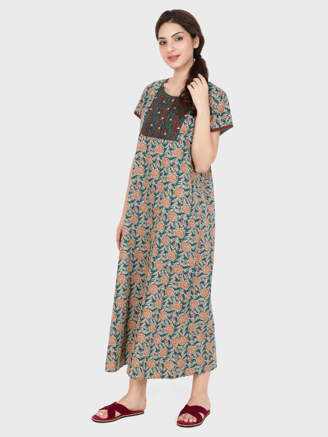 Ladies Nightgown - Cotton, Sizes S-xxl | Short Sleeves, Colorfastness, Relaxed Fit For All Ages, Ideal For Summer And Spring Nights