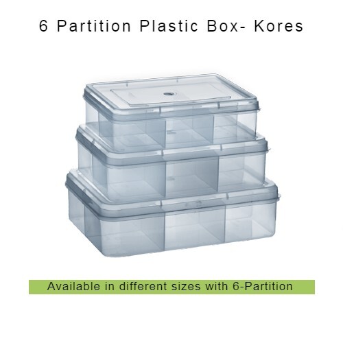 Plastic Storage Container Kores Series - Pp Material , Transparent Color, Rectangle/square Shape, Injection Molded With Partitions, Reusable & Lightweight