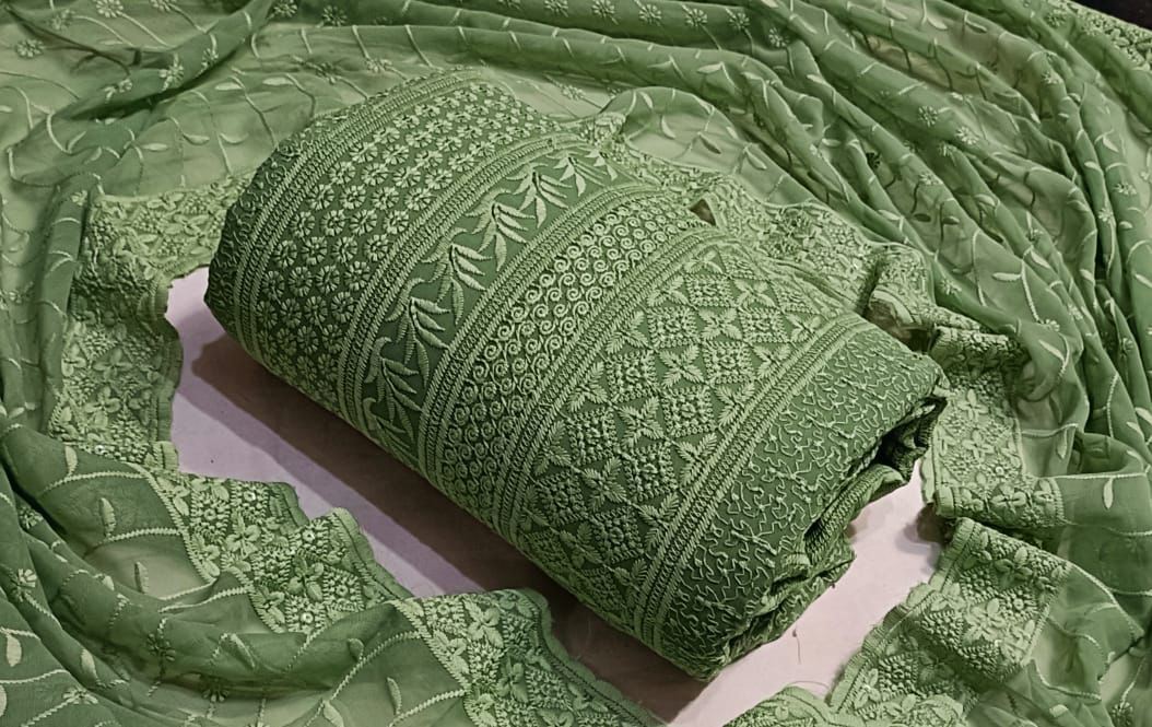 Women Original Georgette With Boder Less In Daman Dress Material