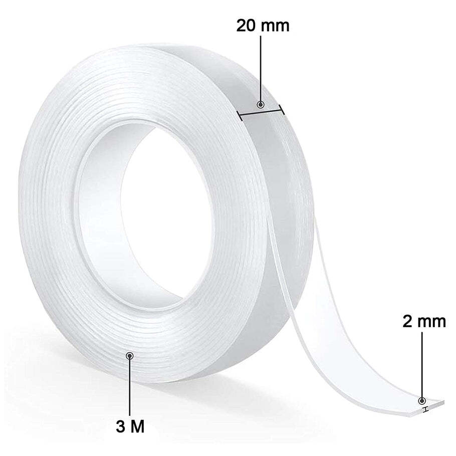 Double Sided Nano Adhesive Tape 3 Meter Size (20mm Width X 2mm Thickness) (0882a) - Transparent Color | Versatile Adhesive Solution For Multiple Applications