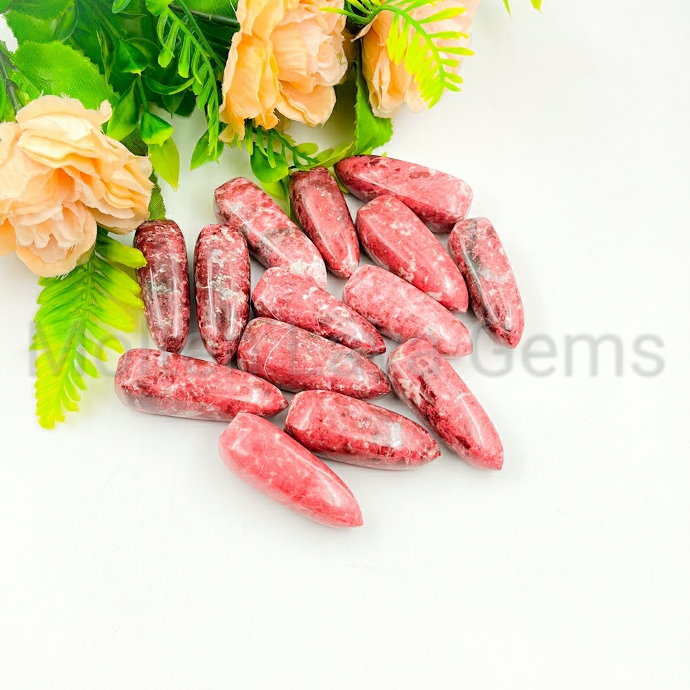 Thulite Flames Tower - 30 To 35mm, Pink Red Natural Healing Crystal | Top Grade, 40 To 50g Weight, Customizable Gemstone For Home Decor And Meditation