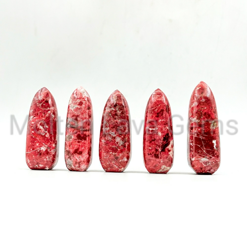 Thulite Flames Tower - 30 To 35mm, Pink Red Natural Healing Crystal | Top Grade, 40 To 50g Weight, Customizable Gemstone For Home Decor And Meditation