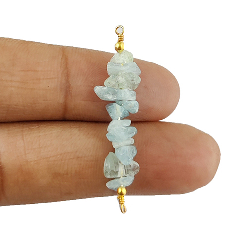 Aquamarine Gemstone Raw Bead Bar Chips Sterling Silver Pendant Size: 1.5 Inchs