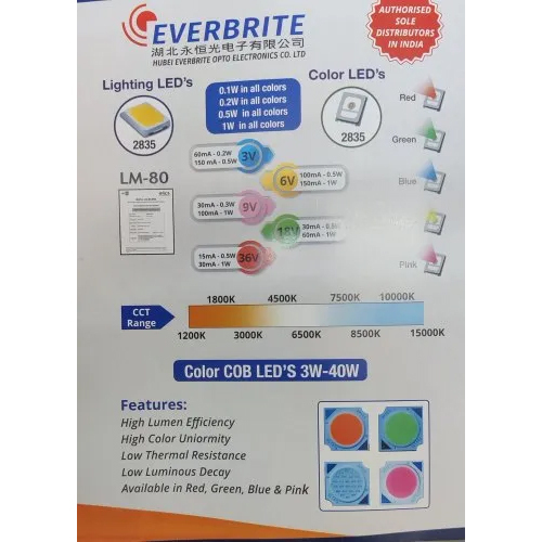 0.2w 2835 3v 60ma रेड एवरब्राइट एसएमडी एलईडी अनुप्रयोग: इलेक्ट्रॉनिक्स ऑटोमेशन