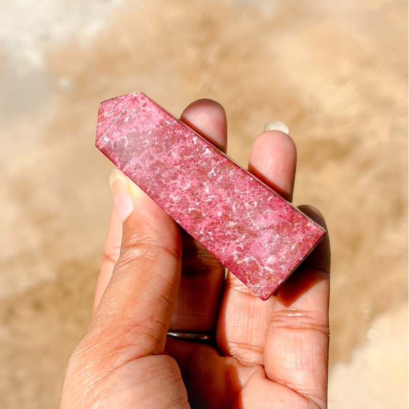 Natural Gemstone Point Obelisk Thulite Crystals Towers Grade: Top