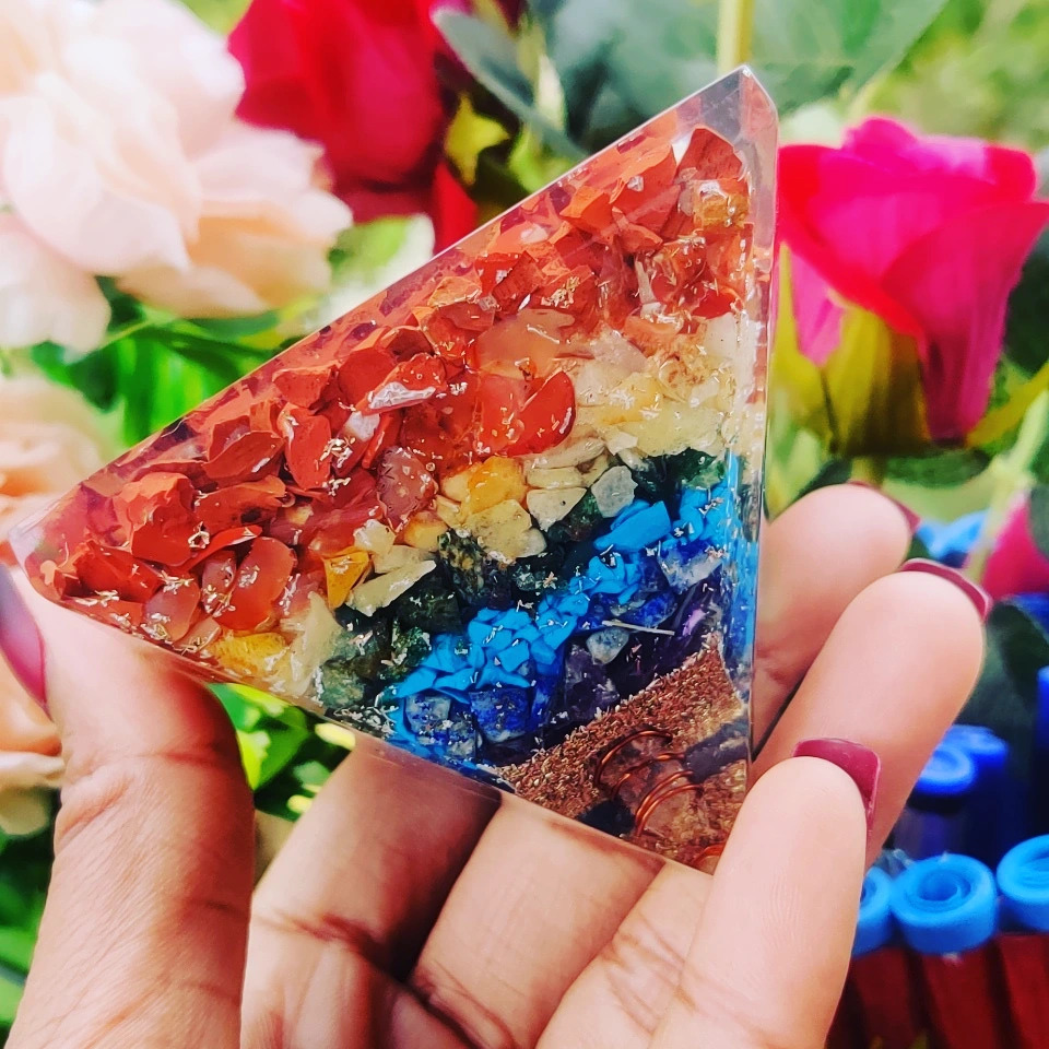 Orgone Pyramid - 40-45 Mm Seven Chakra Healing Crystal Pyramids, Natural Agate Gemstones, Stress Relief And Meditation Decor