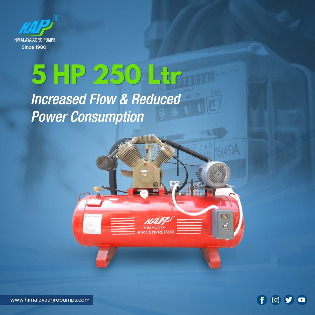 5 Hp 250 Ltr High Speed Air Compressor - Color: Red / Blue