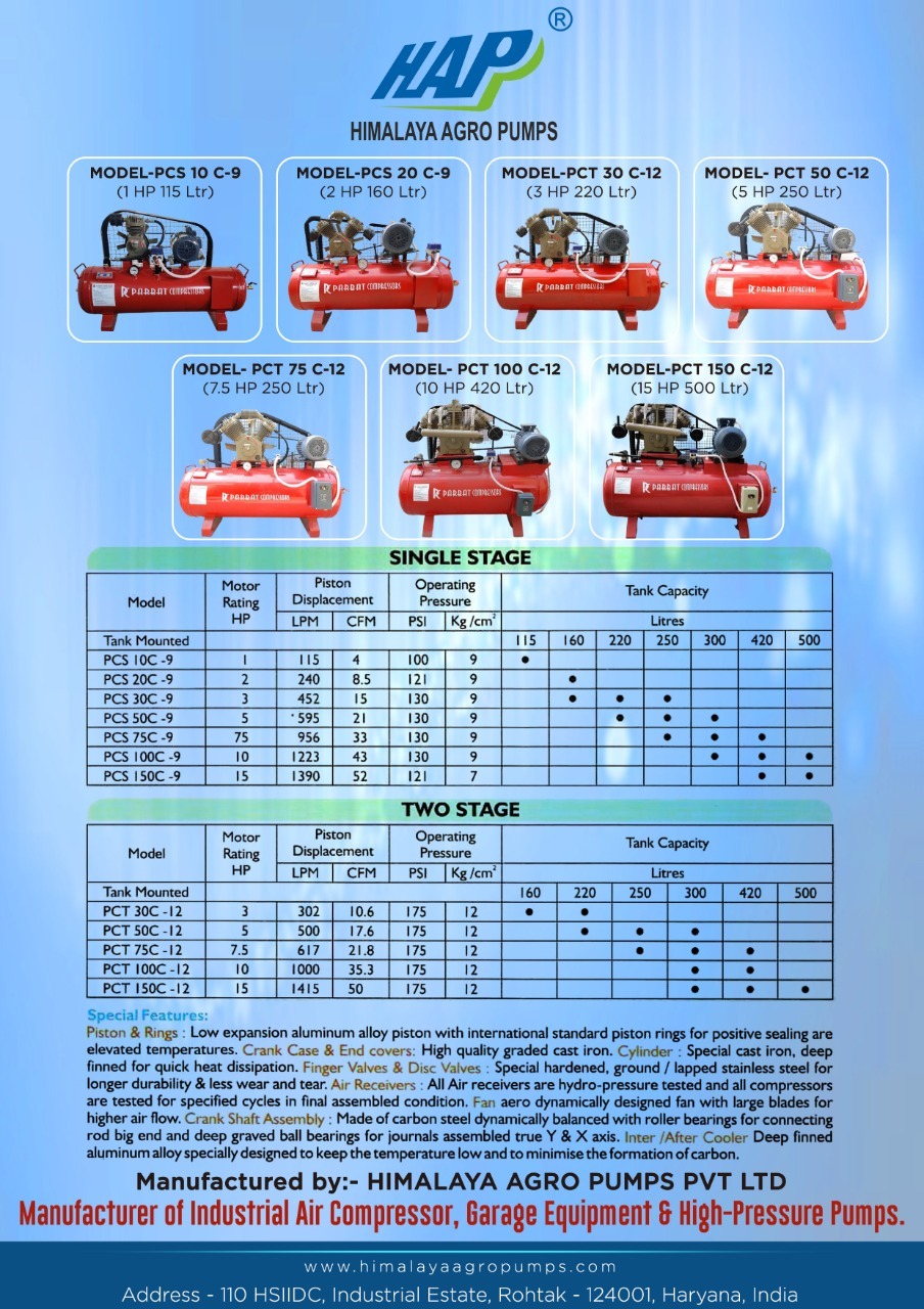 Lubricated 15 Hp 500 Ltr Three Cylinder Air Compressor