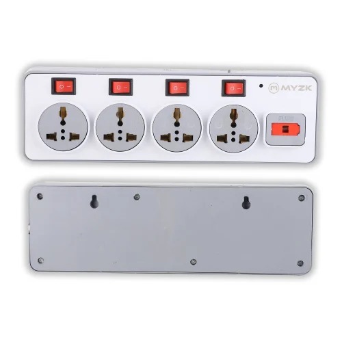 Power Extension Board - Abs Body, 26x8x3cm, Grey | Durable & Ergonomic Design, 4 Universal Sockets With Master Switch, Surge Protection, Replaceable Fuse