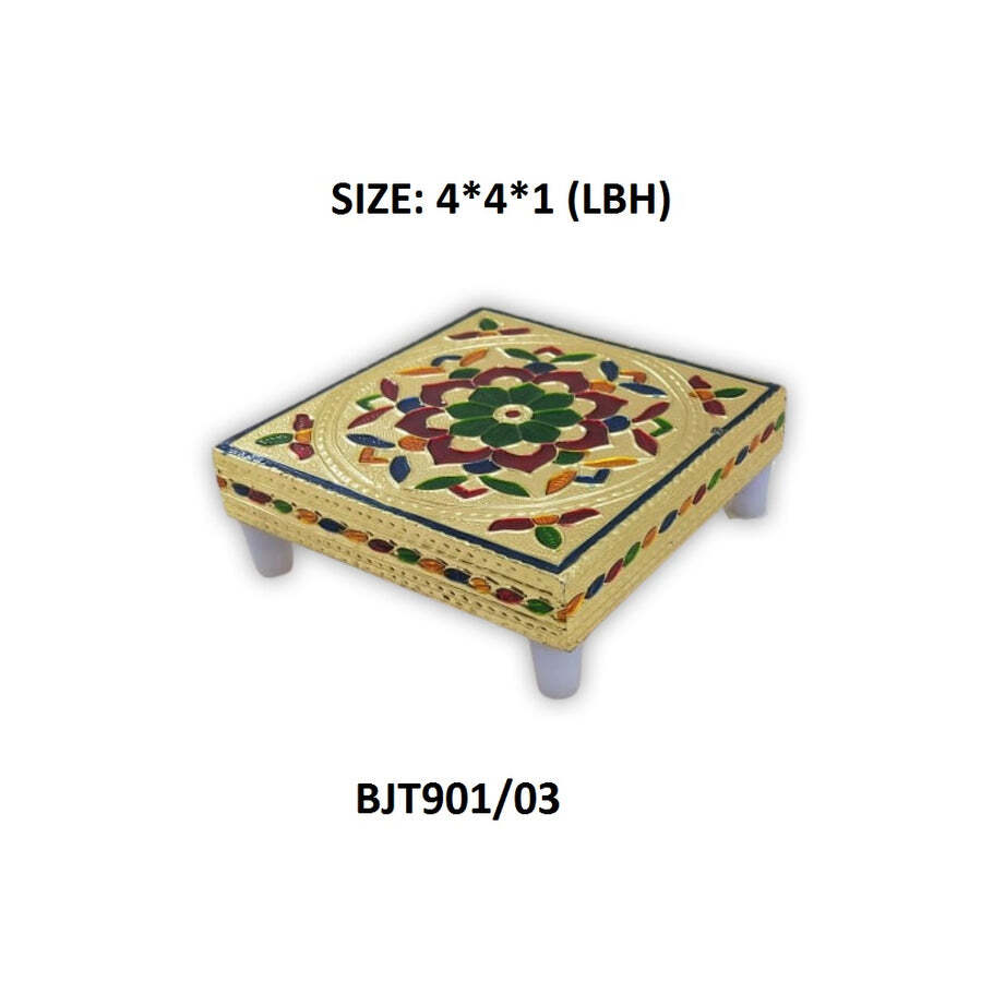 Multipurpose Traditional Decorative Design Wooden Chowki/bajot (2122) - Wooden, 10*10*2 Cm, Multi/assorted Color | Ideal For Decorative Use, Versatile And Charming