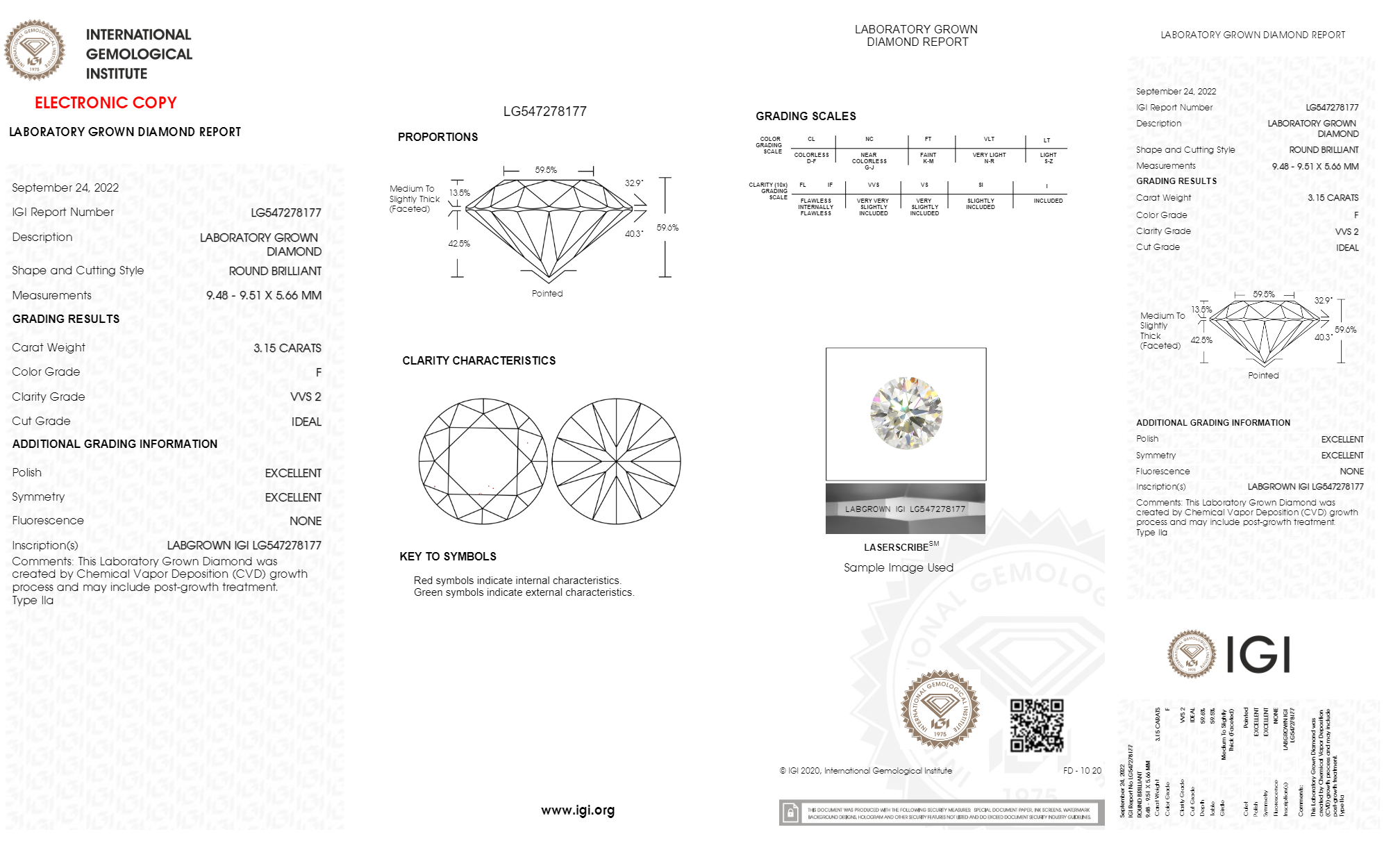 Cvd/hpht Lab Grown Diamond - 3.15ct Round Cut F Color Vvs2 Clarity Igi Certified Ideal Polish Finish