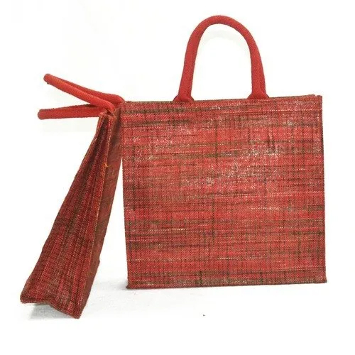 Red Jute Shopping Bags - Pattern: Plain