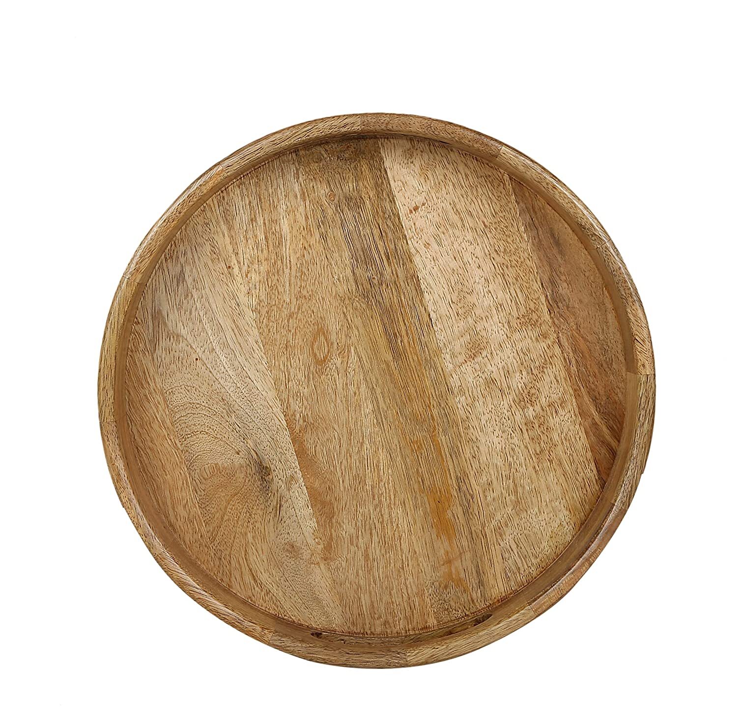 Round Wooden Serving Tray - Medium Size, Rustic Design, Handcrafted Wood Finish | Ideal For Kitchen And Dining, Natural Theme