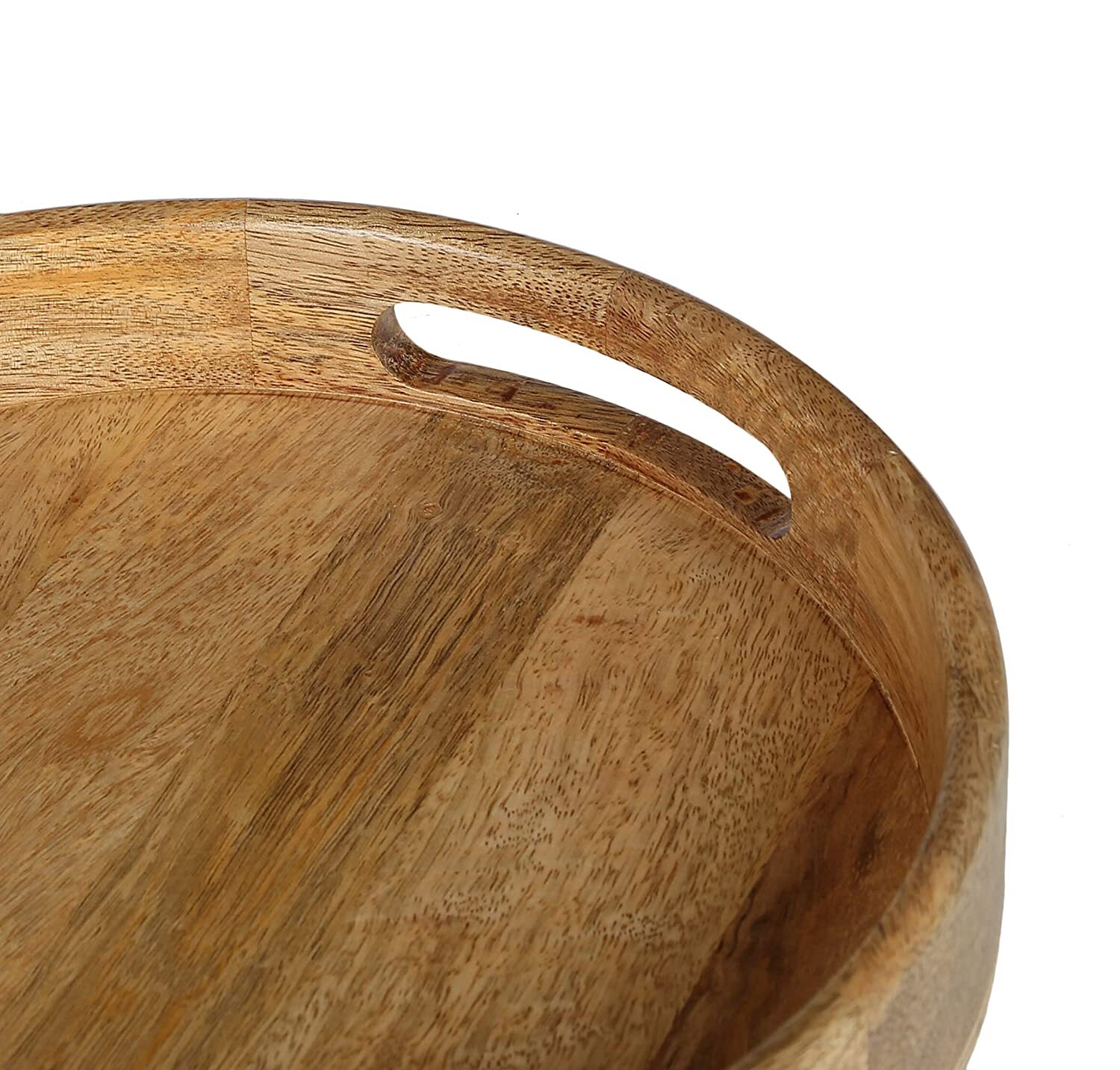 Round Wooden Serving Tray - Medium Size, Rustic Design, Handcrafted Wood Finish | Ideal For Kitchen And Dining, Natural Theme