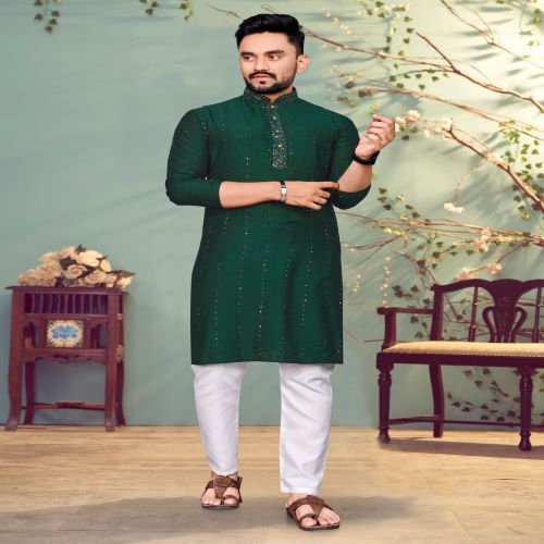 Mens Fancy Kurta With Pajama - Pure Viscose Fabric, Available In M L Xl 2xl 3xl Sizes, Unique Sequence And Thread Weaving, Dry Clean Only