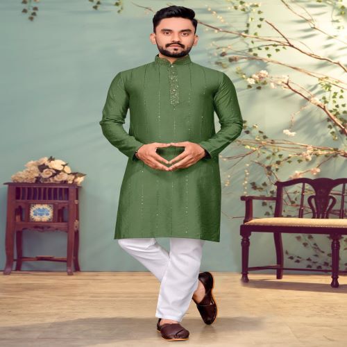 Mens Fancy Kurta With Pajama - Pure Viscose Fabric, Available In M L Xl 2xl 3xl Sizes, Unique Sequence And Thread Weaving, Dry Clean Only
