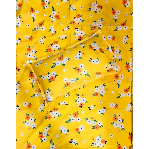 Rgl Gold Double Bedsheets - 100% Cotton, Full Size | White-multicolor, Washable, Printed Pattern, 2 Pillowcases