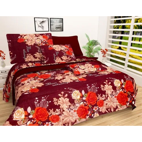 3d Print Bedsheets - 100% Cotton, Full Size, Red-blue Color, Washable | Features 2 Pillowcases, Printed Pattern, Plain Style