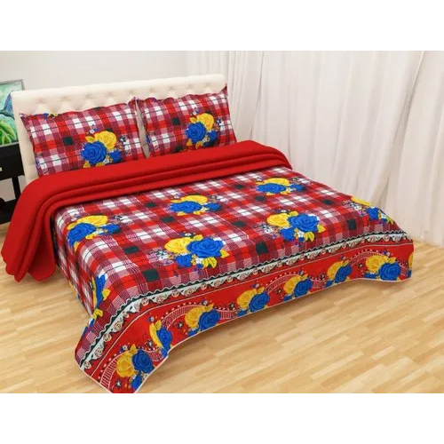 3d Print Bedsheets - 100% Cotton, Full Size, Red-blue Color, Washable | Features 2 Pillowcases, Printed Pattern, Plain Style