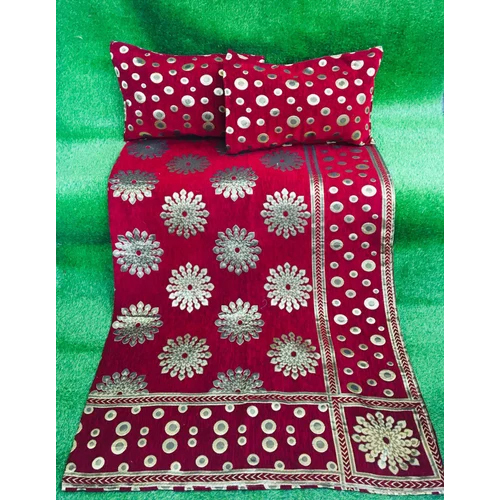 Red-white-golden Rgl Shennil Bedsheet Set For Wedding