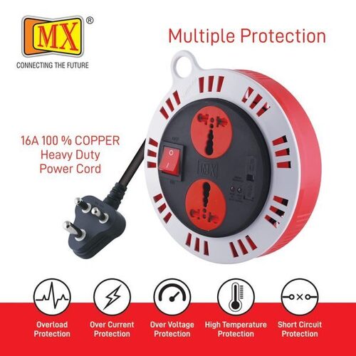 Mx 2 Outlet Universal Socket, Extension Box - 15 Amps. + 5 Amps. With Fuse Protection & Child Safety Shutter, Fire Resistance Body - 4.6 Meter
