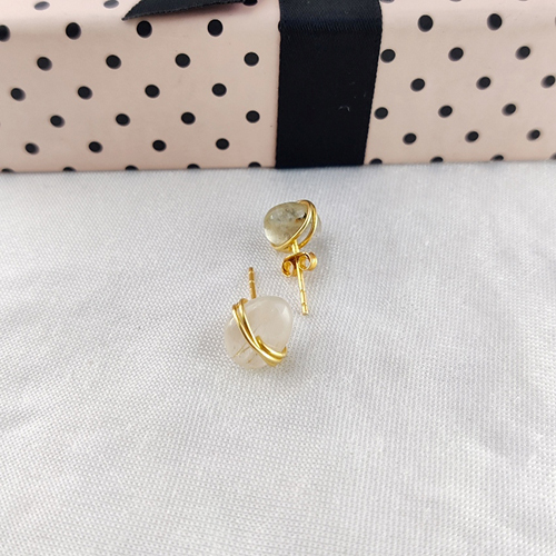 Golden Rutile Gemstone Tumble Smooth Sterling Silver Gold Vermeil Stud Earrings Size: 8-10mm