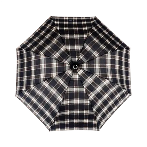 Check Print 2 Fold Classic Umbrella - Foldable Design, Black Color | Compact & Lightweight for Convenient Carrying