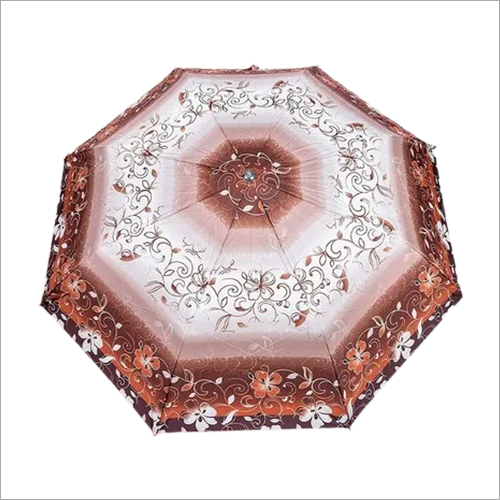 Folding Umbrella - Silver Print, Brown Color , Lightweight and Portable Design