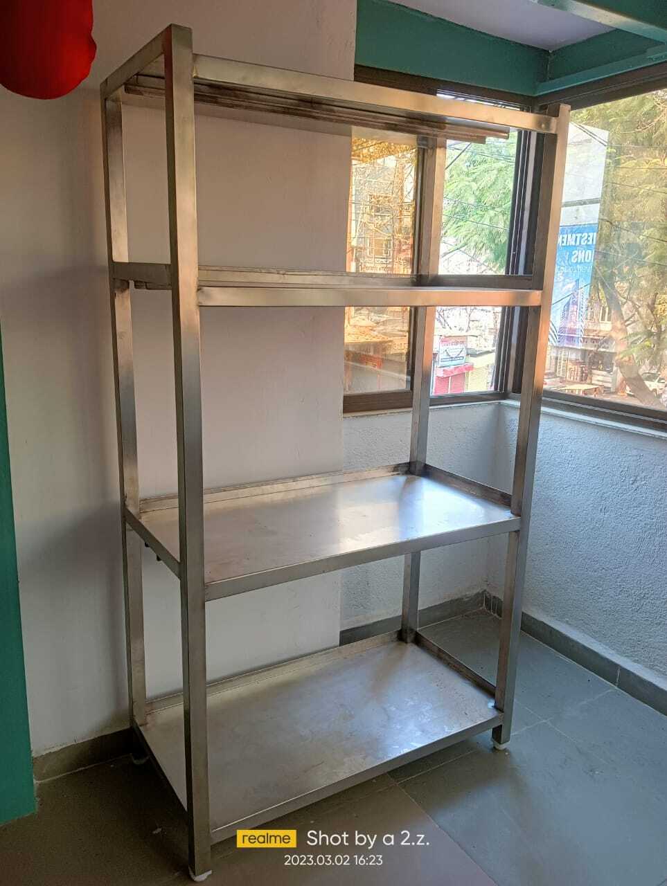Stainless Steel Chaat Counter Rack - 46x24x34 Inch | Manual Use, 4 Shelves, Silver Color, Ideal For Canteens And Restaurants