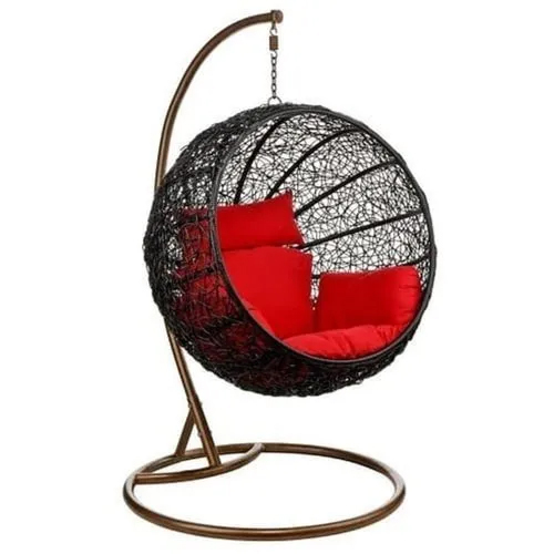 Hanging Swing Chair - Wicker & Iron, 26x50x50 Inches, Black Color - Eco-Friendly, Durable, Easy to Clean, Modern Design